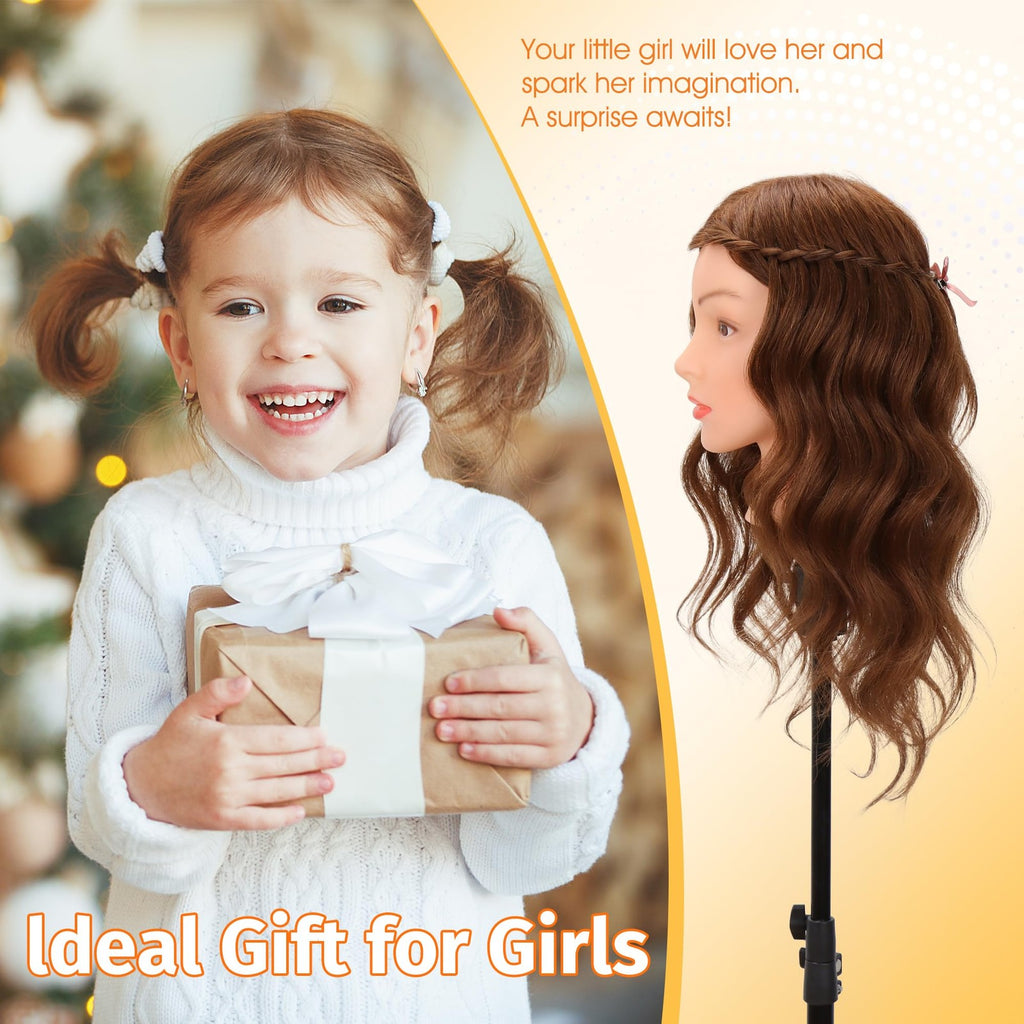 Real Human Hair Mannequin Head for Cosmetology Practice Dark Brown