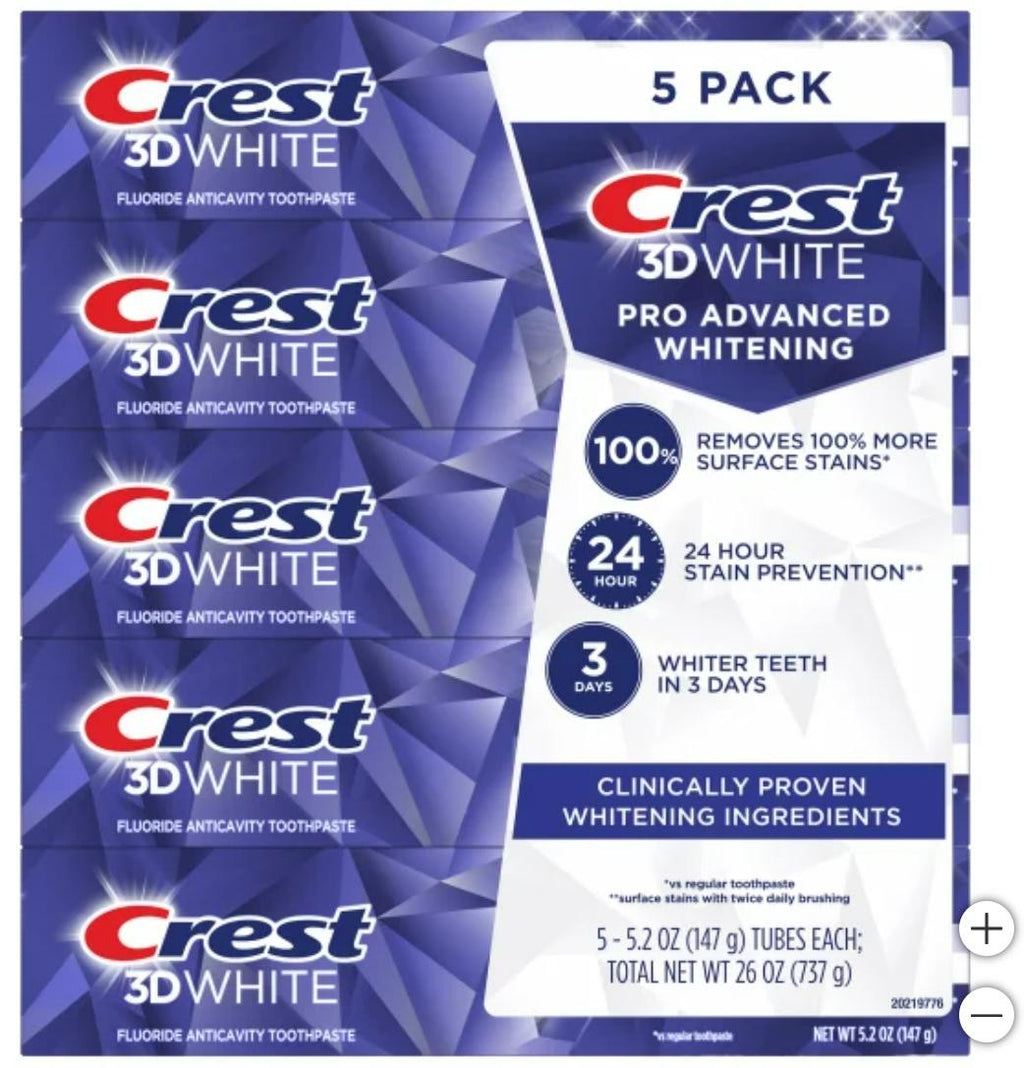 Crest 3D White Advanced Whitening Toothpaste - 5.2 oz Pack of 5