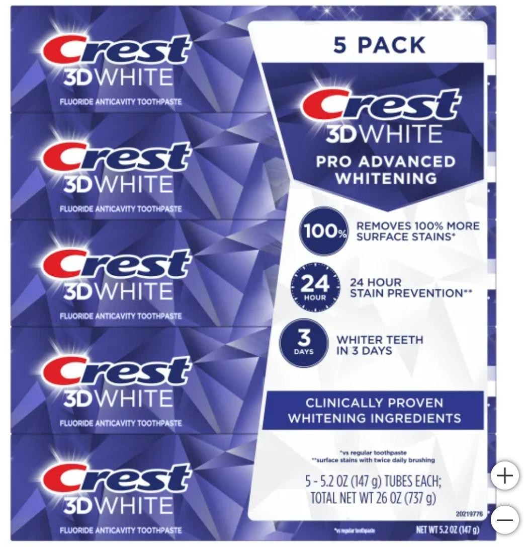 Crest 3D White Advanced Whitening Toothpaste - 5.2 oz Pack of 5