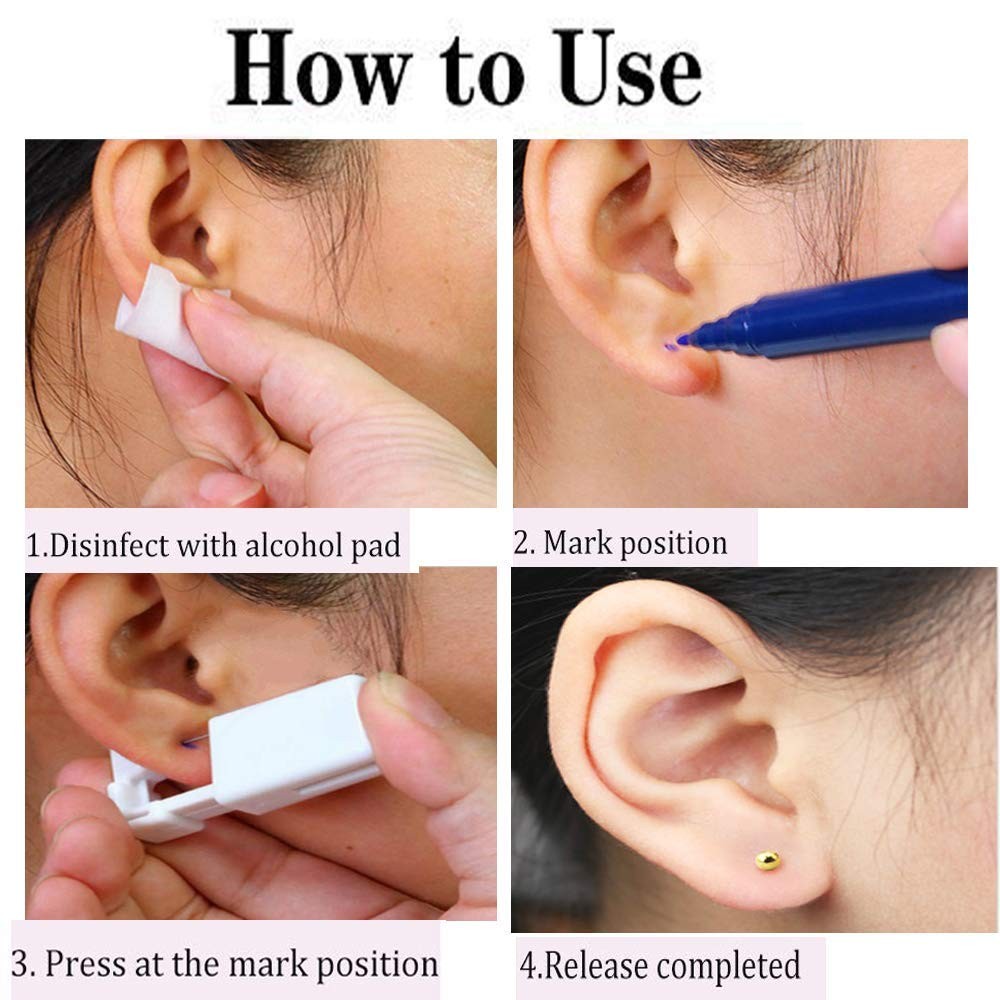 Self Ear Piercing Kit 2 Pack Disposable - No Pain, Easy One-Hand Use