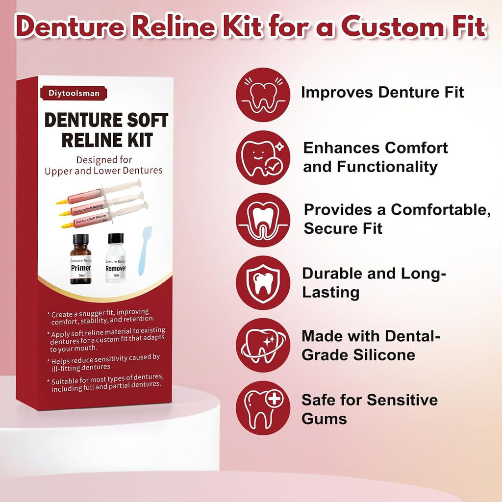 Denture Soft Reline Kit for Upper and Lower Dentures - Comfortable Fit & Stability