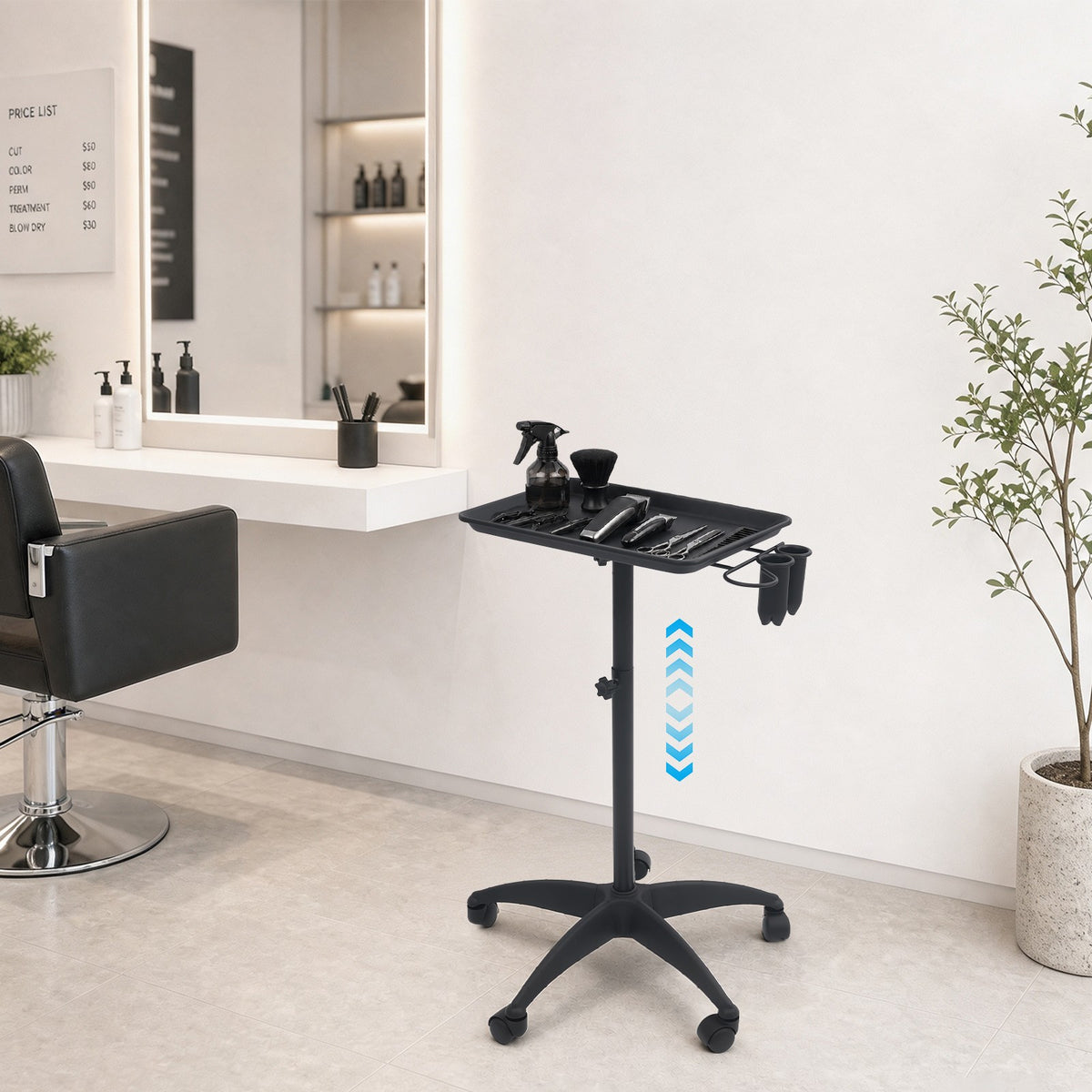 Professional Salon Hair Trolley with Adjustable Height & Large Tray