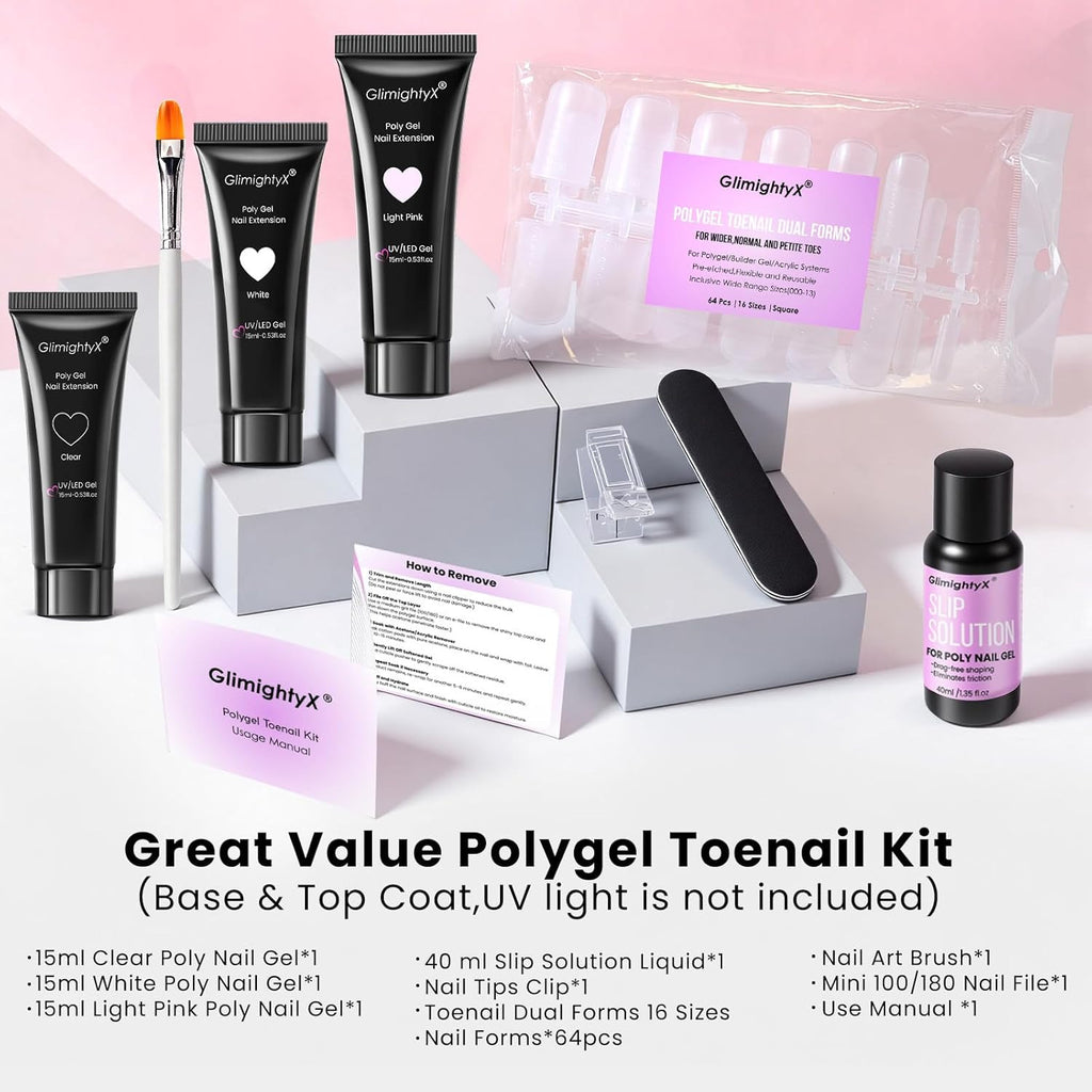 Polygel Toenail Kit with Dual Forms & Long-Lasting Gel for Natural Nails