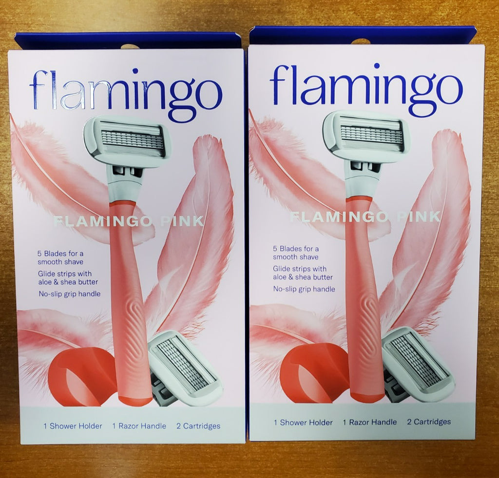 Women’s 5-Blade Razor Set with Handle, Refills & Shower Holder - Flamingo