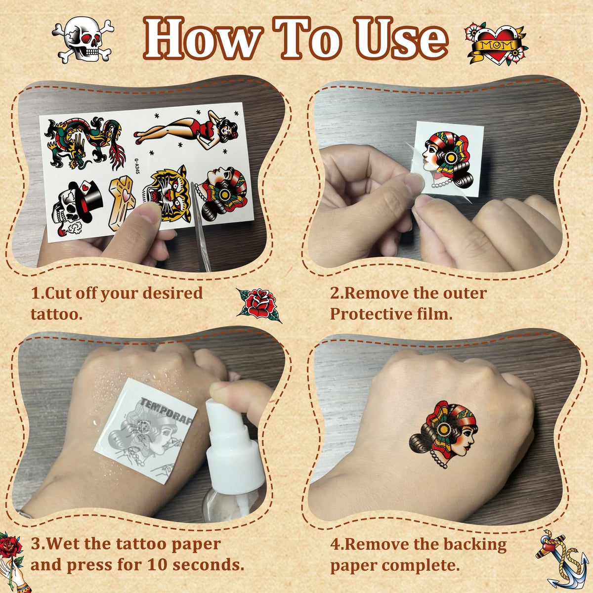 American Traditional Temporary Tattoos Set - 76 Small Old School Designs
