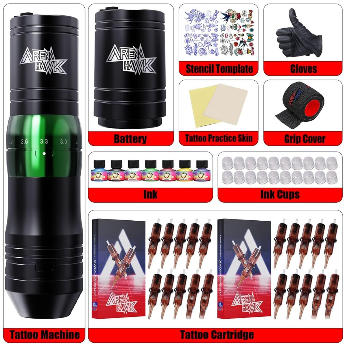 Tattoo Kit with 2 Batteries Wireless Pen — Beginner Tattoo Gun Set