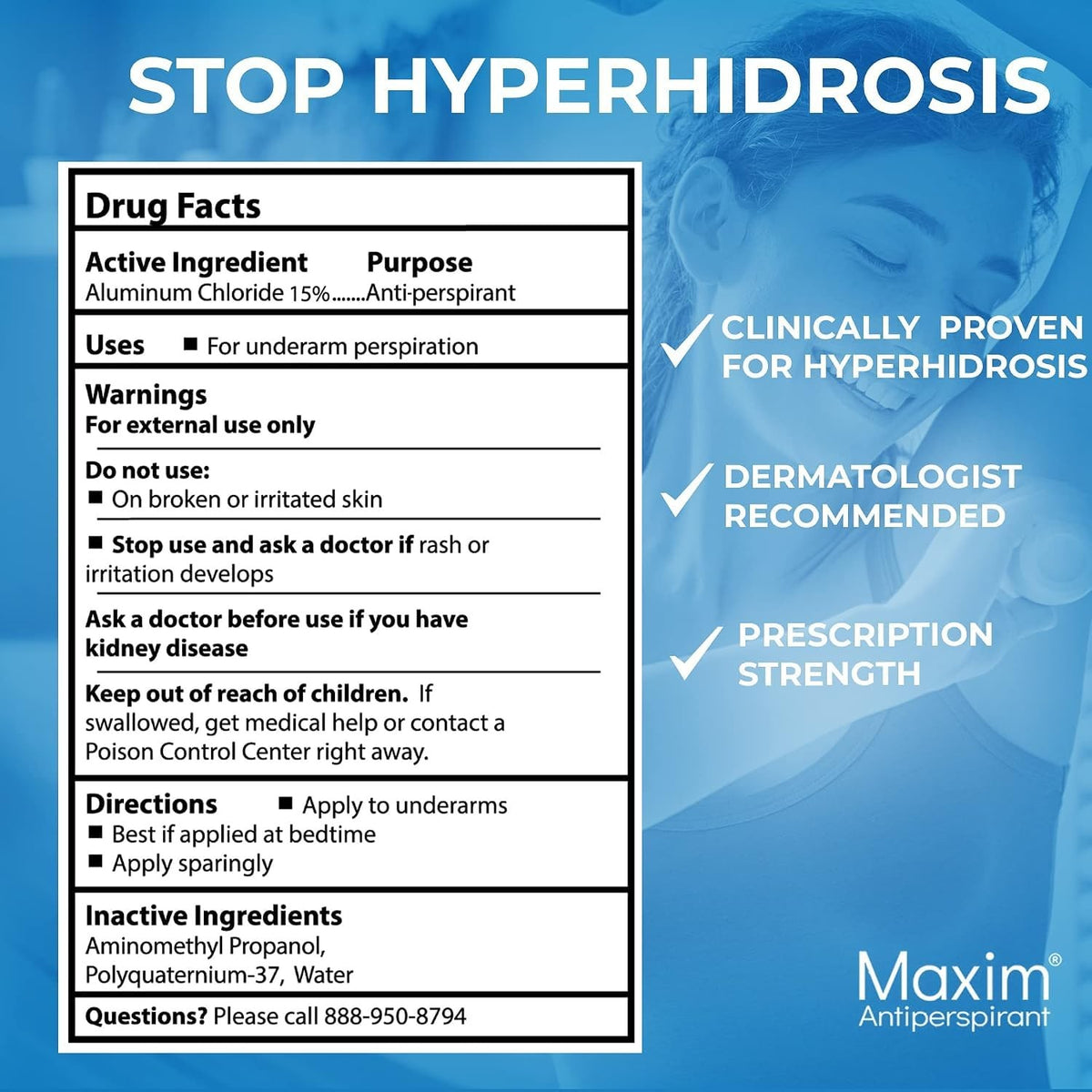 Maxim Clinical Strength Antiperspirant for Hyperhidrosis - Long-Lasting Sweat Control, 1 Fl Oz