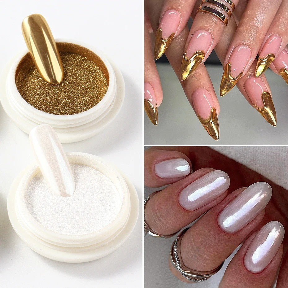 Mirror Chrome Nail Powder Set - Aurora & Holographic Metallic Finish, 6 Colors