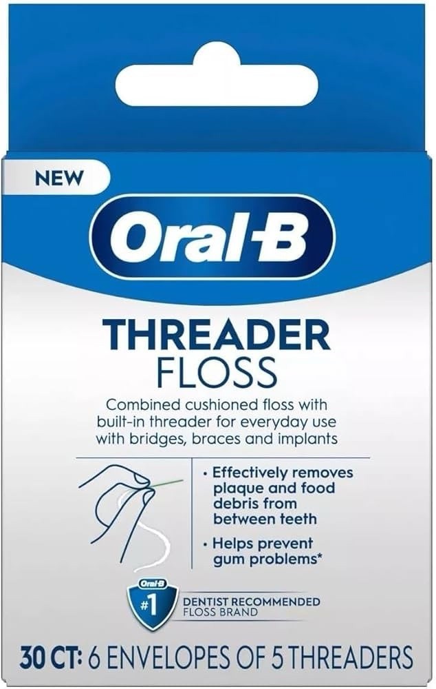 Dental Floss Threader Pack - 6 x 30 Count for Braces & Bridges