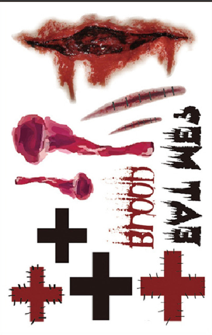 4 Sheets Halloween Temporary Tattoos – Ghosts, Scars & Bats