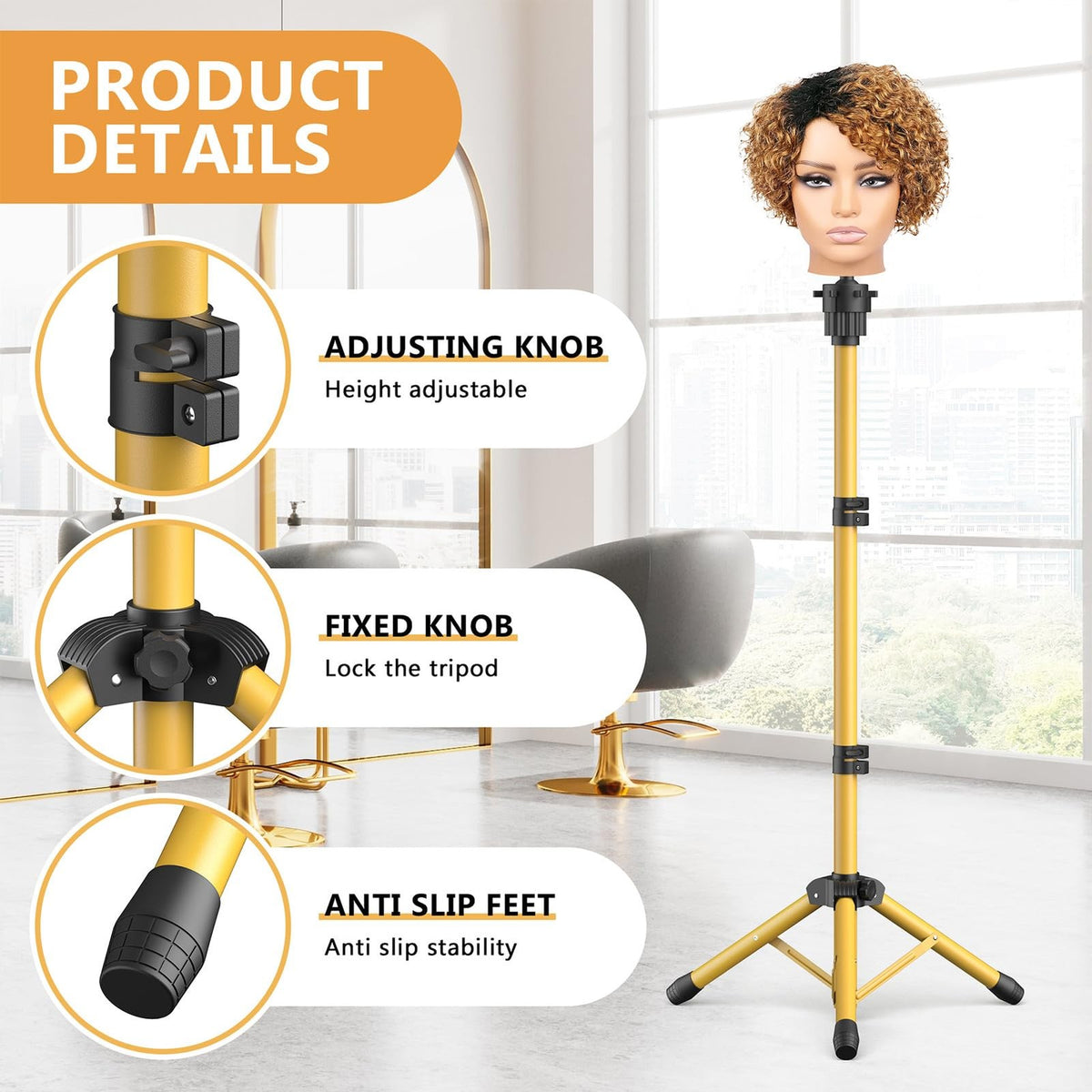 Adjustable Wig Head Stand 50 Inch Tripod with Non-Slip Base for Styling