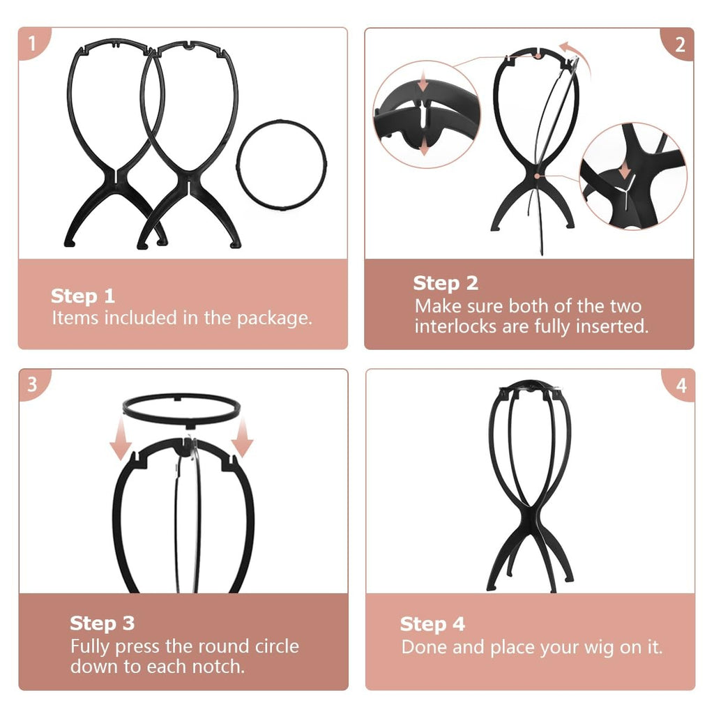 Wig Stand 3 Pack - Collapsible Black Wig Holders for Short Wigs & Travel