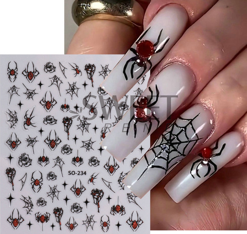 Halloween Nail Art Spider Web Stickers - 2Pcs Self-Adhesive Nail Decorations