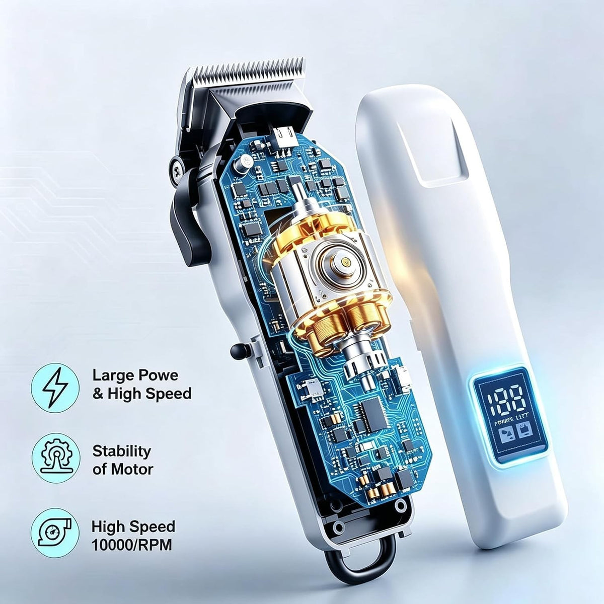 Professional Cordless Hair Clippers for Men - High-Torque Trimmer with Adjustable Lengths