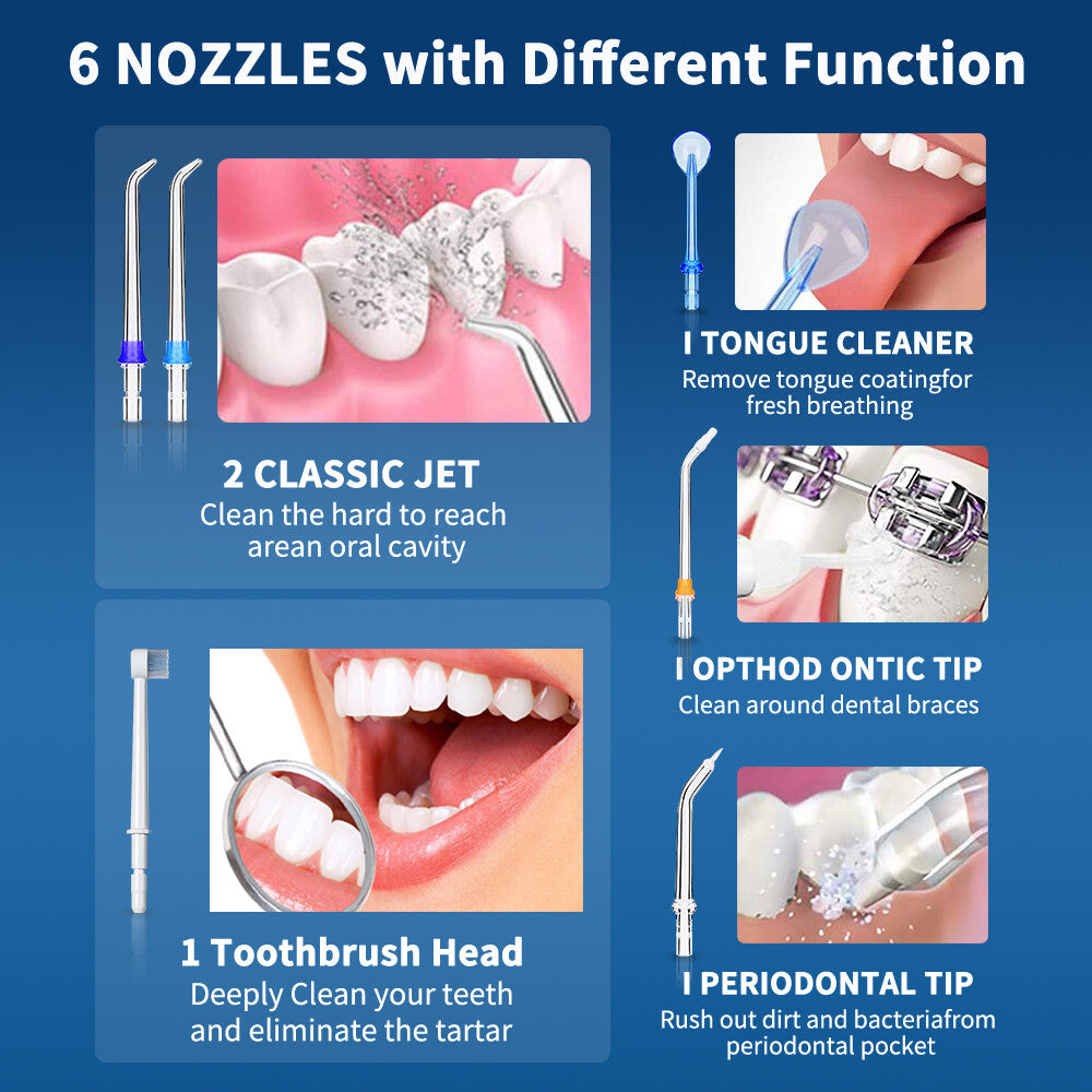 Rechargeable Cordless Dental Water Flosser with 5 Tips, 300ml Tank & Travel Design