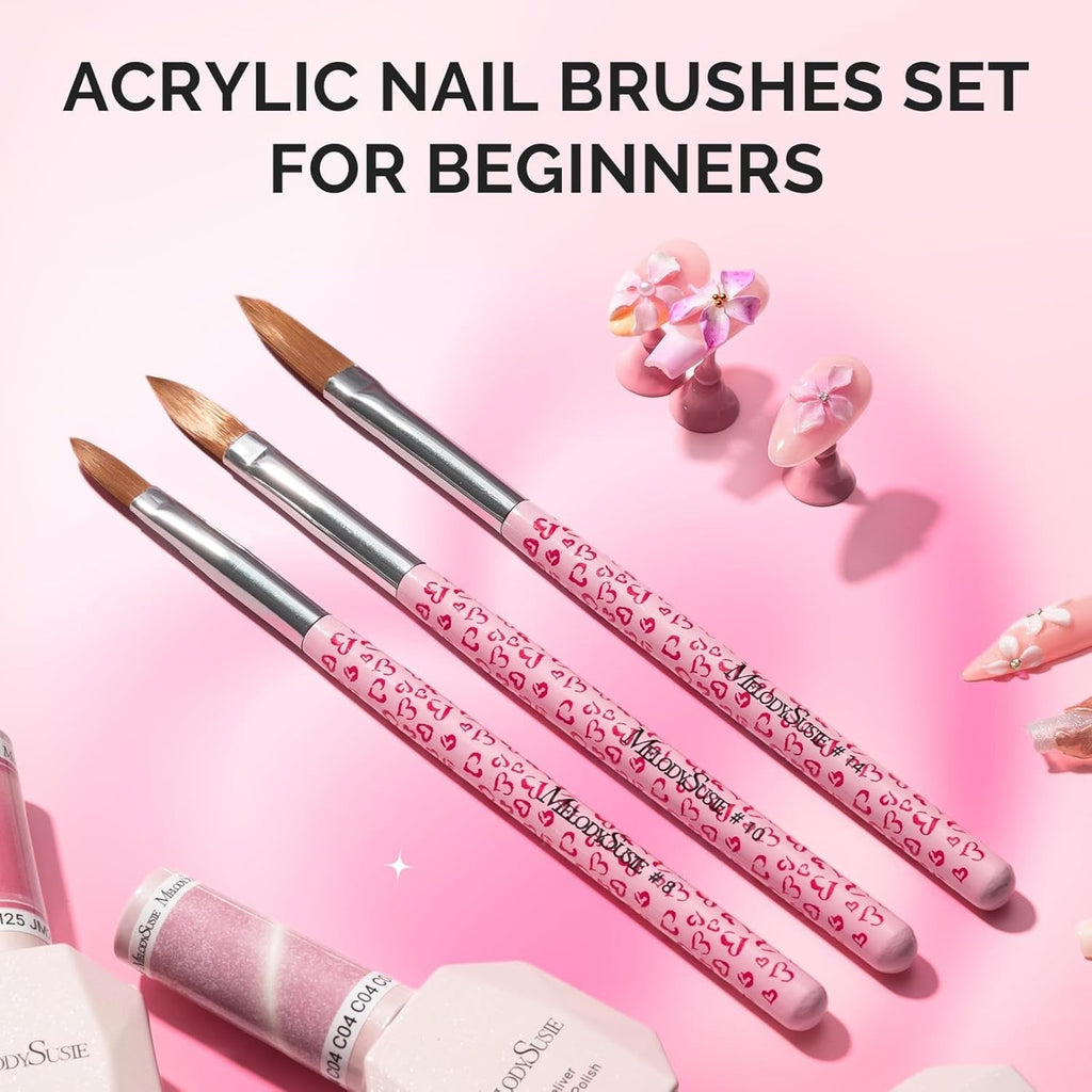 Professional 3-Piece Acrylic Nail Brush Set - Sizes 8/10/14 for Nail Art