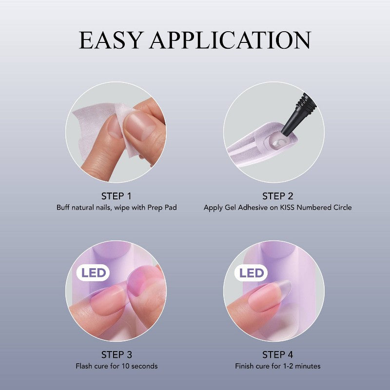 Gel Nail Kit with LED Lamp - Medium Oval Fake Nails, French Style, 34 Pieces