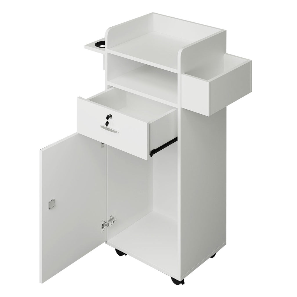 Rolling Hair Styling Station Barber Cabinet with Lockable Wheels and Storage
