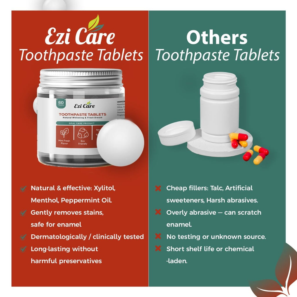 Natural Whitening Toothpaste Tablets 5 Pack with Free Wooden Toothbrush