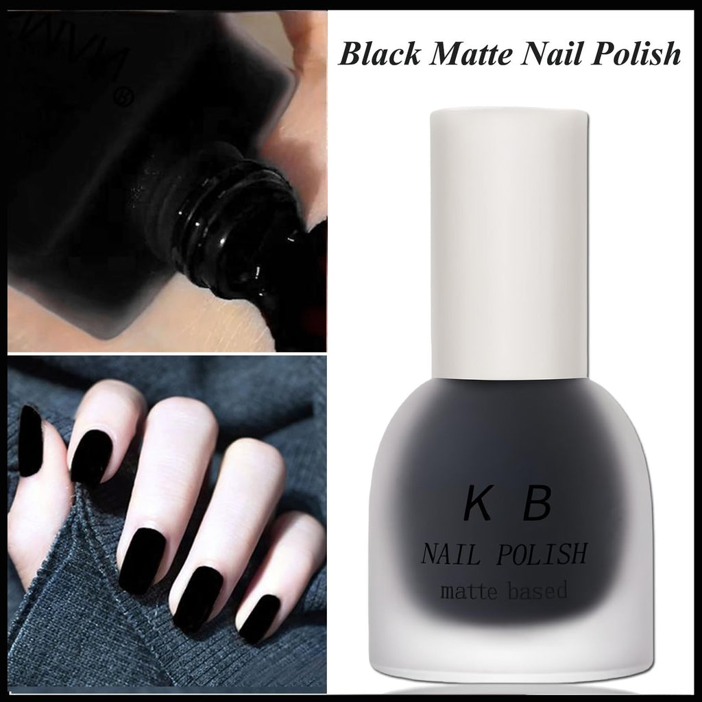 Matte Black Nail Polish Quick Dry Vegan for Men & Women - Velvet Gel Finish