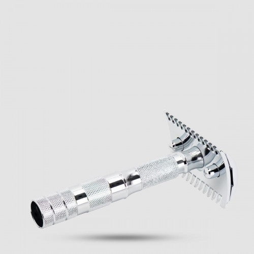 Travel Safety Razor with Leather Case - Merkur Open Comb Double Edge Shaver