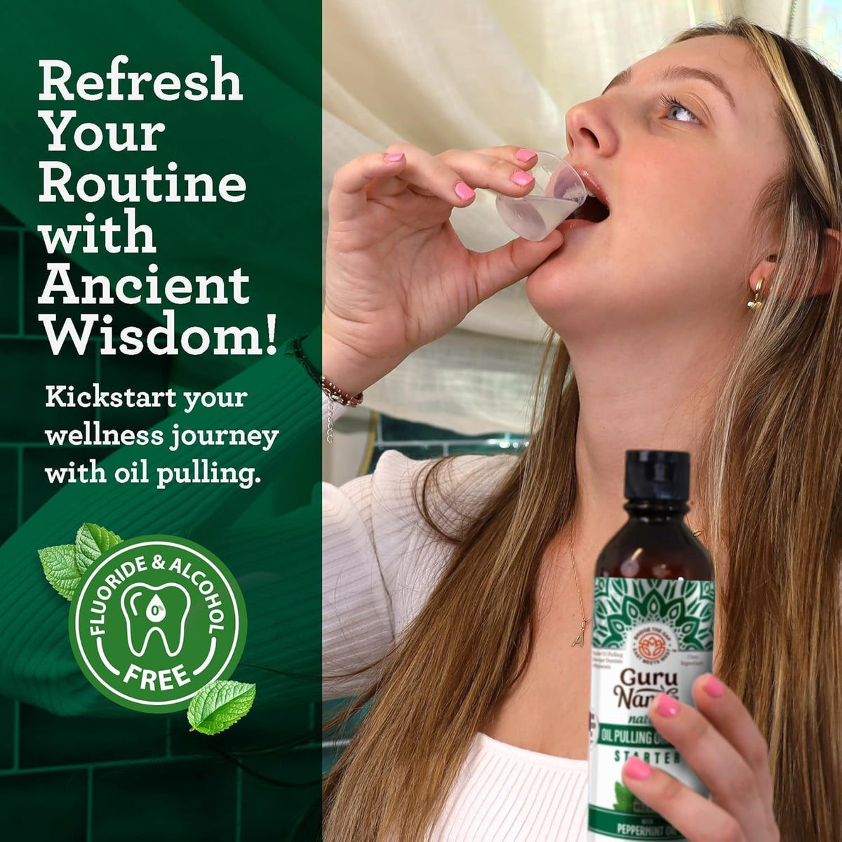 Coconut Oil Pulling Mouthwash - Natural Oral Care Oil with Peppermint, 8 Fl Oz