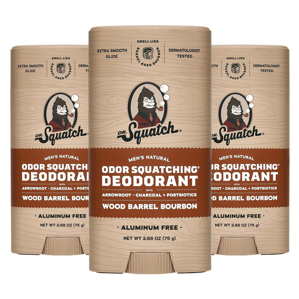 (3 Pack) Men’s Deodorant Stick - Wood Barrel Bourbon Scent, Aluminum-Free, 2.65 oz