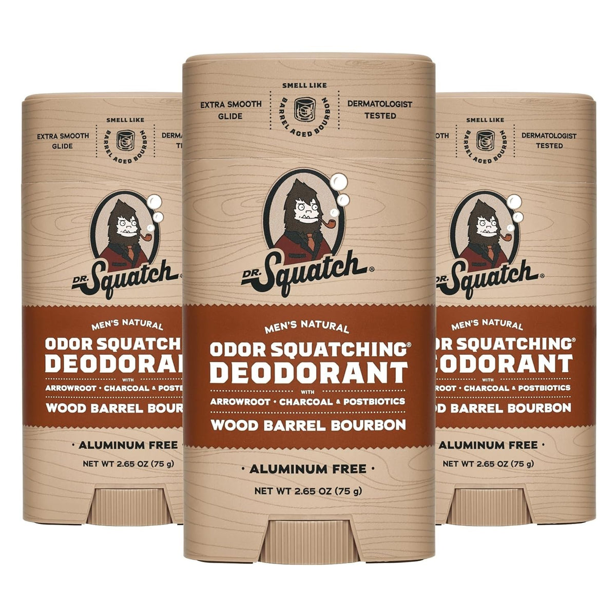 (3 Pack) Men’s Deodorant Stick - Wood Barrel Bourbon Scent, Aluminum-Free, 2.65 oz