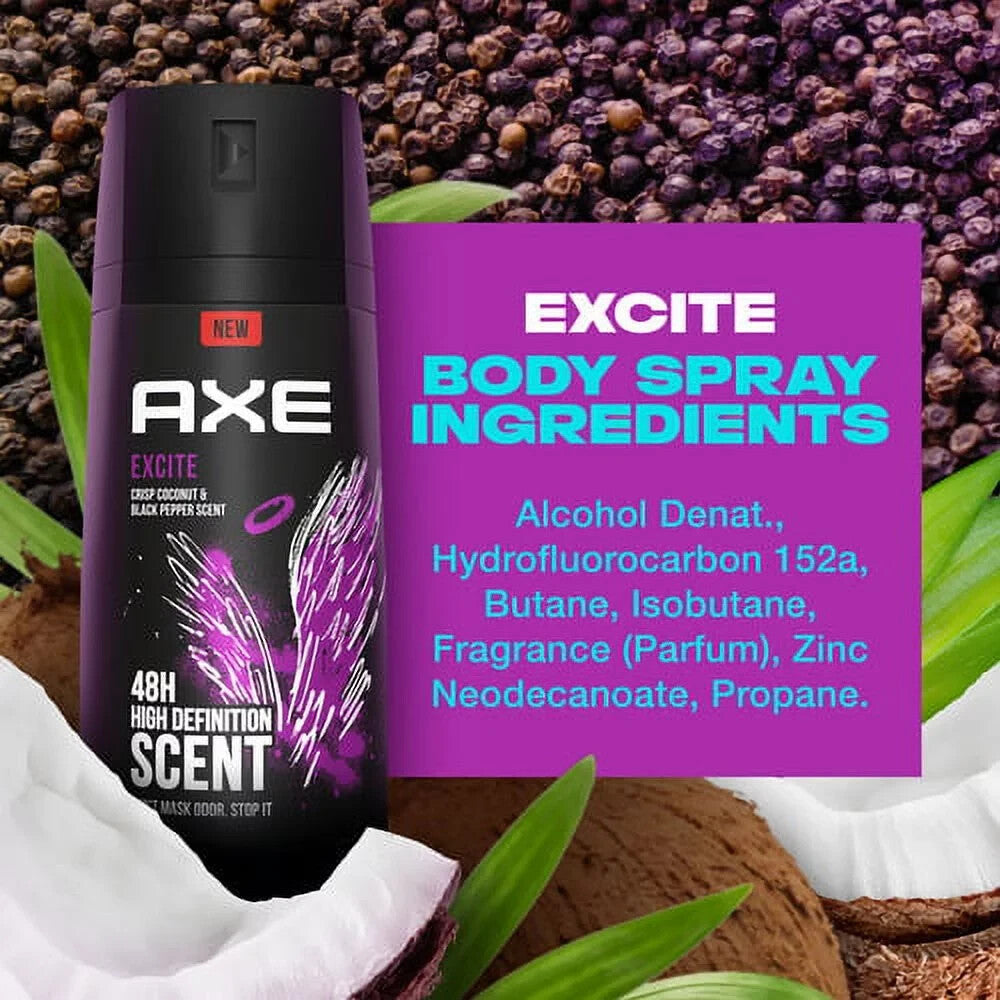 Axe Excite Deodorant Body Spray for Men 12-Pack - Long-Lasting Fresh Scent