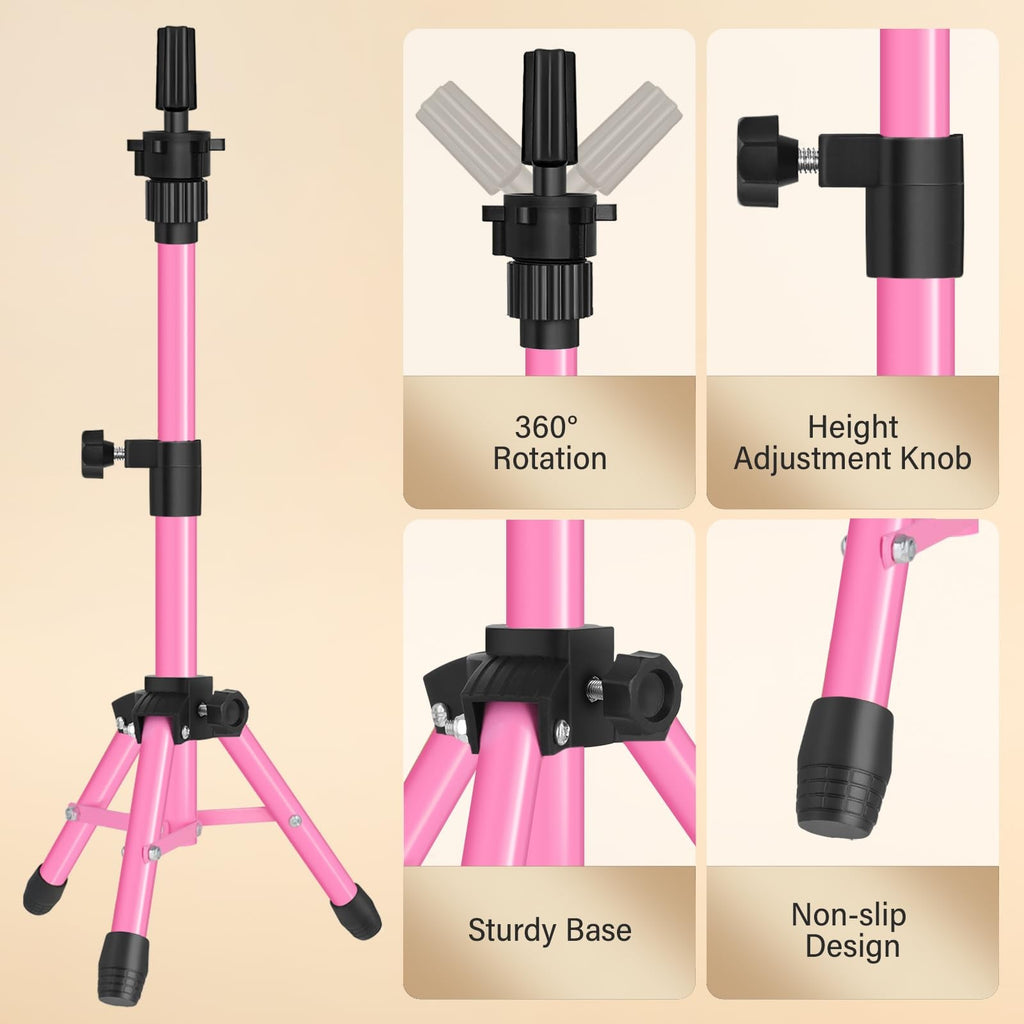 25 Inch Adjustable Wig Stand Tripod for Hairdressing Training & Display