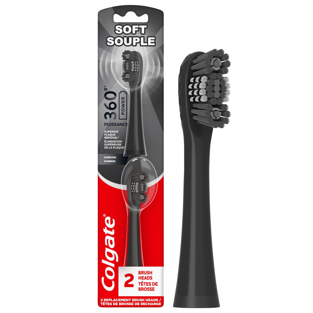 Colgate 360 Battery Powered Toothbrush Refills - Soft, Black, 2 Pack