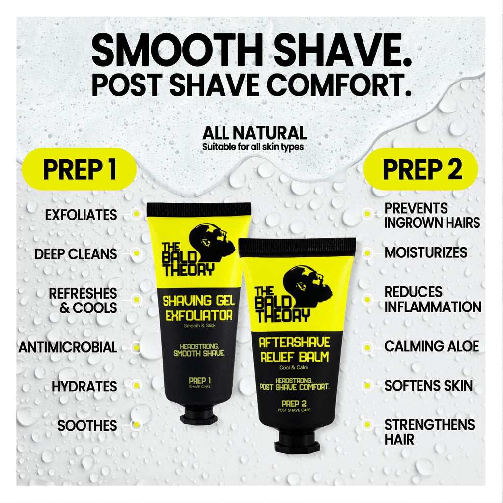 Shaving Gel Exfoliator & Aftershave Relief Balm for Bald Scalps - Hydrating & Soothing