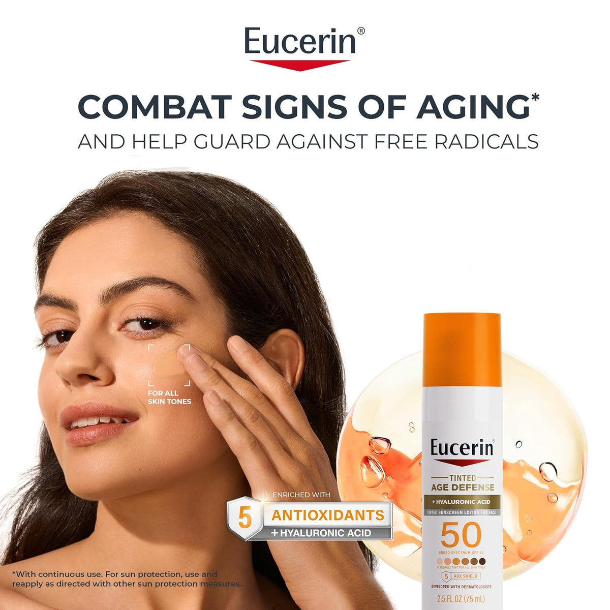 Eucerin Tinted SPF 50 Face Sunscreen Lotion with Hyaluronic Acid 2.5 fl oz