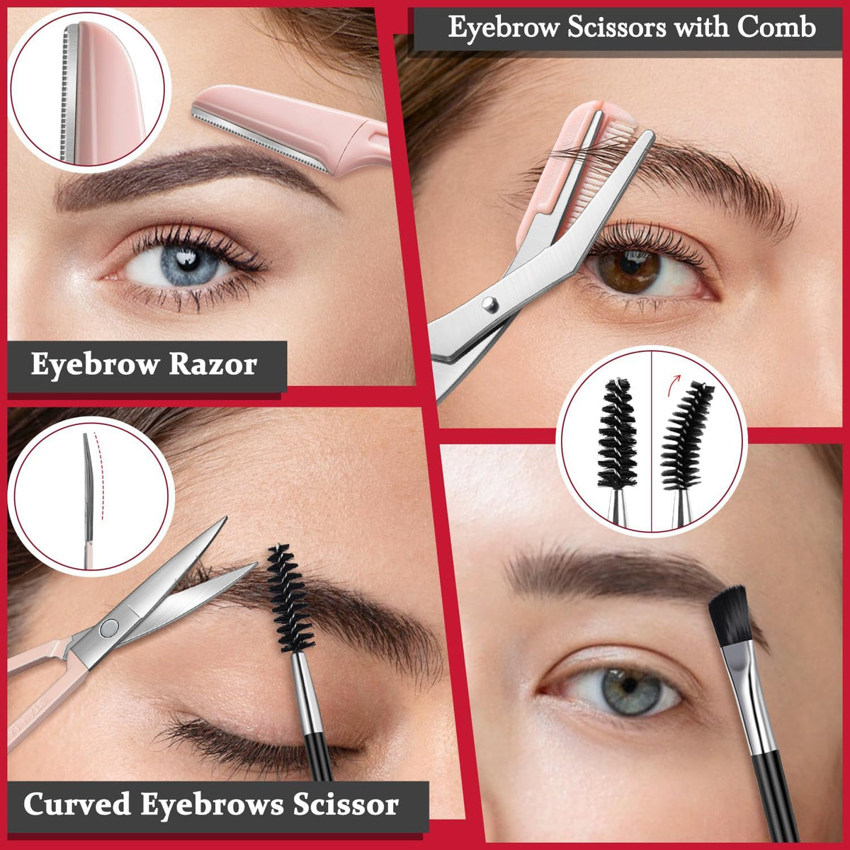 8-Piece Eyebrow & Facial Hair Grooming Kit with Tweezers, Trimmer & Razor
