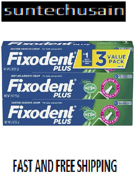 Denture Adhesive Cream with Fresh Breath & Precise Application - 2 oz, 3 Pack