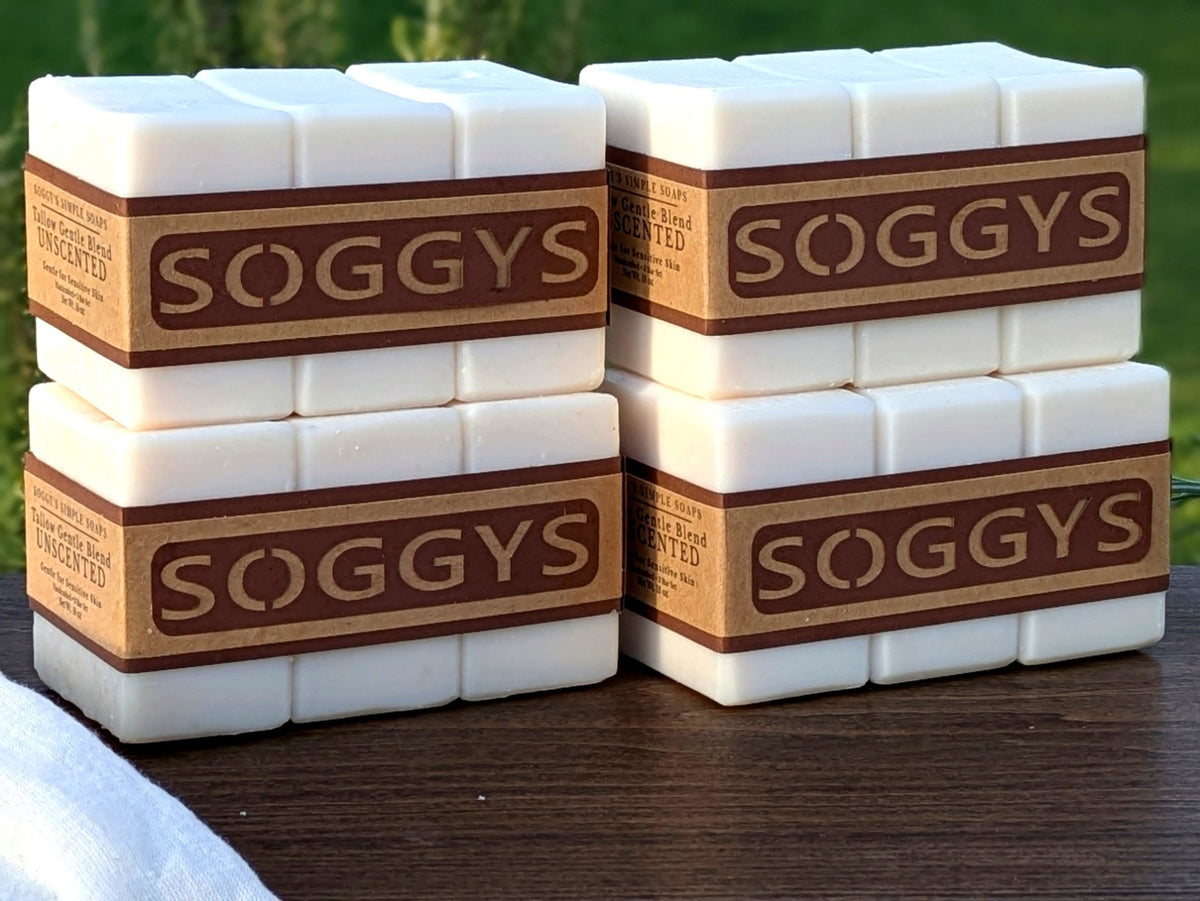 Beef Tallow Handmade Cold Process Soap Bars Set of 12 - Unscented, 8 oz Each