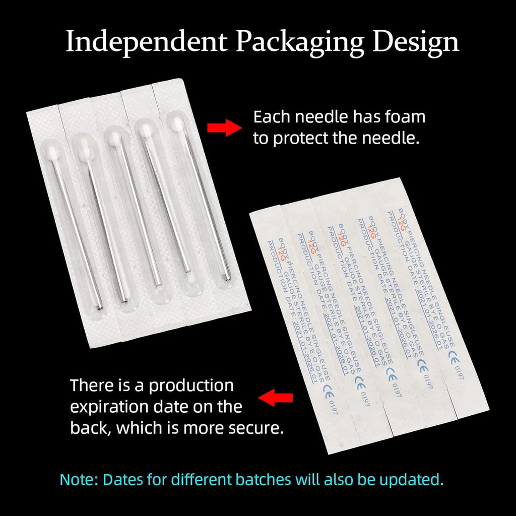 16G Stainless Steel Disposable Piercing Needles, 10pcs – Sterile Body Jewelry Needles