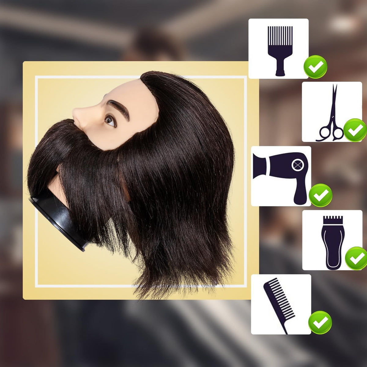 Male Mannequin Head with Human Hair 12'' for Barber & Cosmetology Training