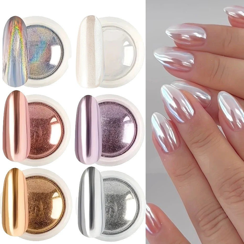 Mirror Chrome Nail Powder Set - Aurora & Holographic Metallic Finish, 6 Colors