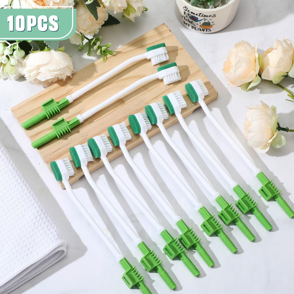 Disposable Suction Toothbrush Set - 10 Green Oral Care Swabs, 7.09 Inch