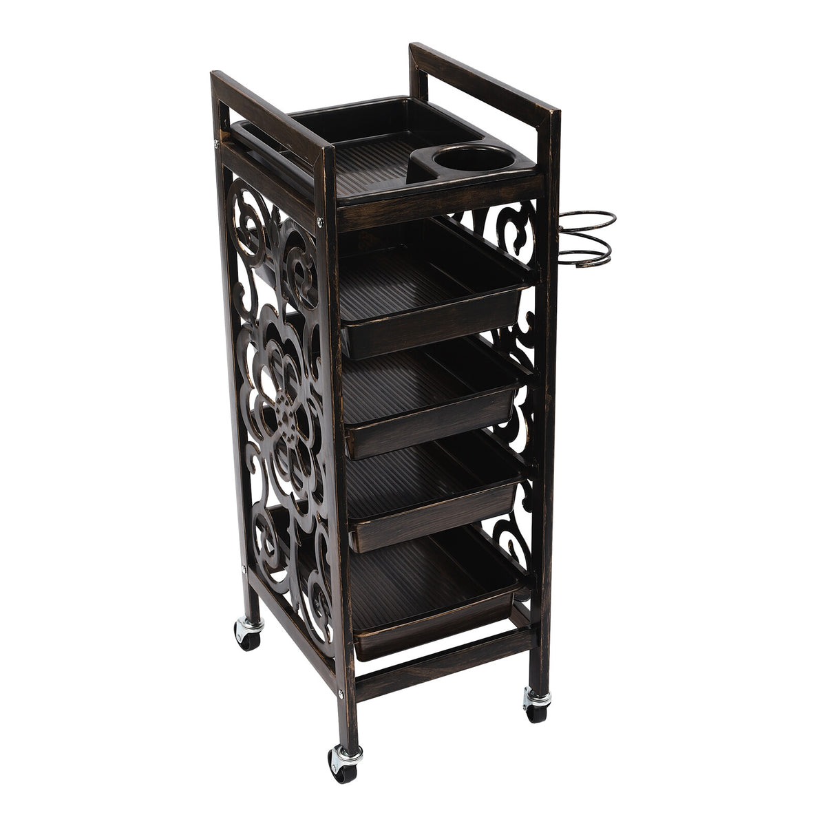 Salon Rolling Storage Trolley with 5 Shelves & Vintage Design for Beauty Salon