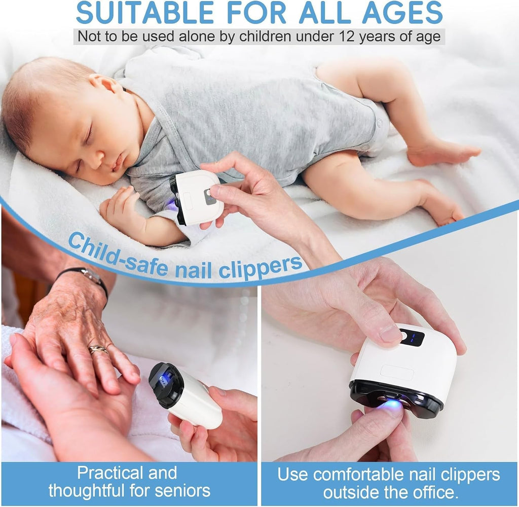 Electric Baby Nail Trimmer with LED Light & 3 Speed Settings, Rechargeable