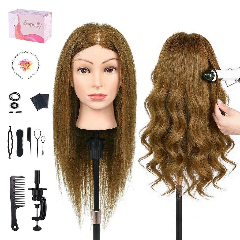18 Inch Human Hair Mannequin Head for Hair Styling & Training Kit