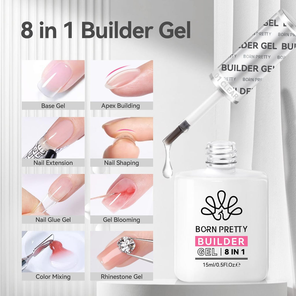 8-in-1 Clear Nail Builder Gel for Strengthening, Lengthening & Adhesion