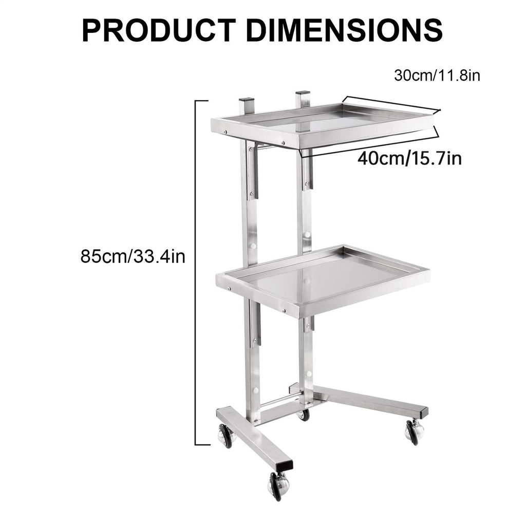 Stainless Steel 2-Level Medical Utility Cart with Wheels - Folding Hospital Trolley
