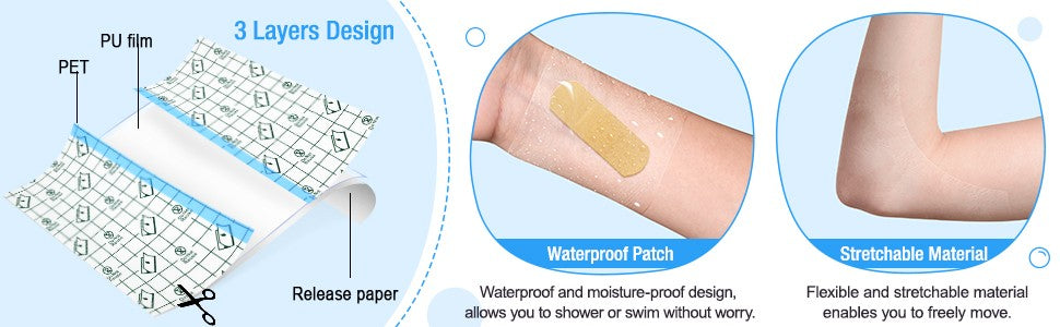Waterproof Transparent Adhesive Bandages 50 Pcs - Second Skin Tattoo Cover, 4 x 5.4 in