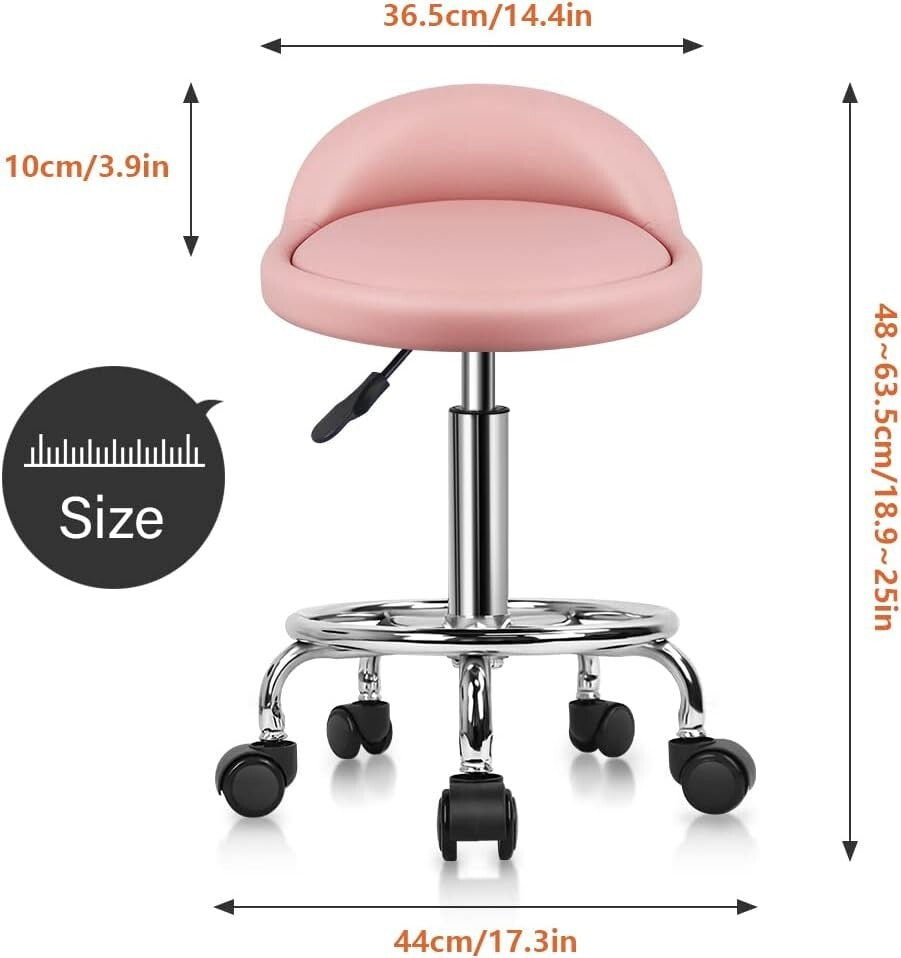 Adjustable Leather-Like Swivel Stool with Casters and Footrest