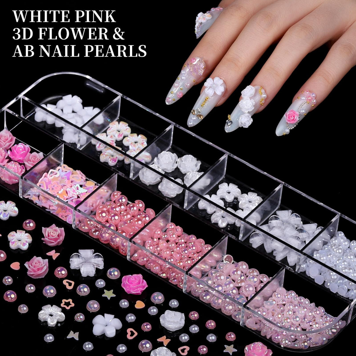Nail Charms and Rhinestones Kit with 8 Varieties for Nail Art