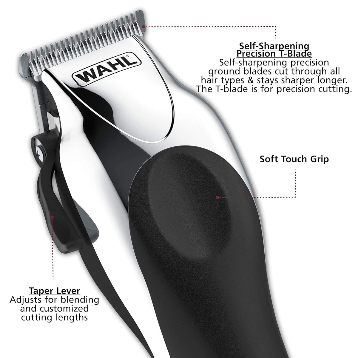 Corded Hair Clipper Kit with Trimmer and Accessories - Heavy Duty Wahl Chrome Pro