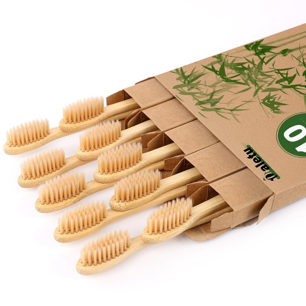 Bamboo Toothbrush Set Soft Bristles Eco-Friendly Biodegradable BPA Free - 2 or 10 Pack